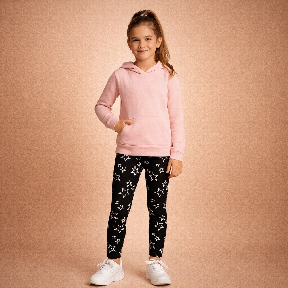 Area Code 407 Kids Star Print Leggings Black Silver Size 10 Stretch